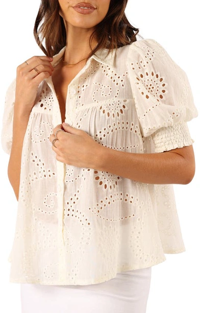 Petal And Pup Janelle Shirred Eyelet Button-up Top In Cream