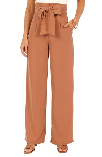 Petal And Pup Kieran Tie Waist Wide Leg Pants In Tan