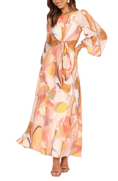 Petal And Pup Laquin Cutout Long Sleeve Maxi Dress In Pink