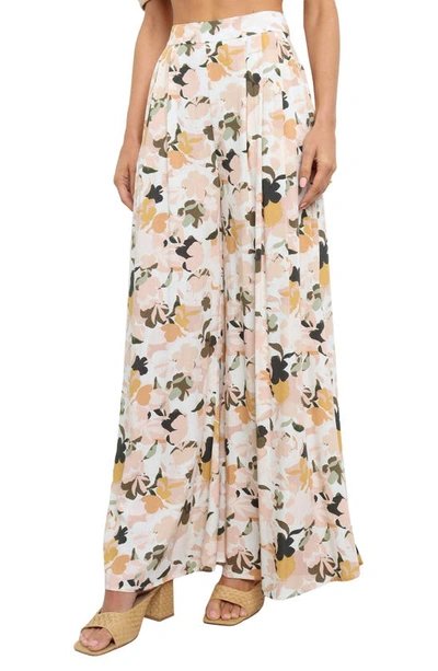 Petal And Pup Lessie High Waist Floral Wide Leg Pants In Blush
