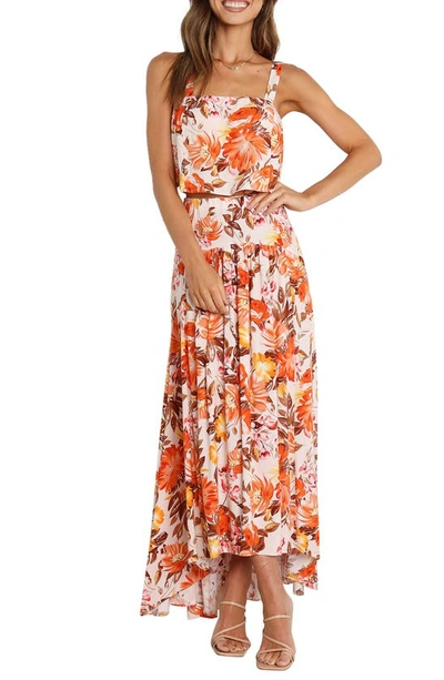 Petal And Pup Lulu Floral Print Two-piece High-low Midi Dress In Pink Floral