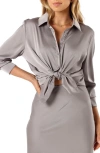 Petal And Pup Narissa Satin Button-up Shirt In Silver