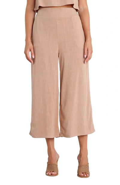 Petal And Pup Nicola Crop Wide Leg Linen Blend Pants In Brown