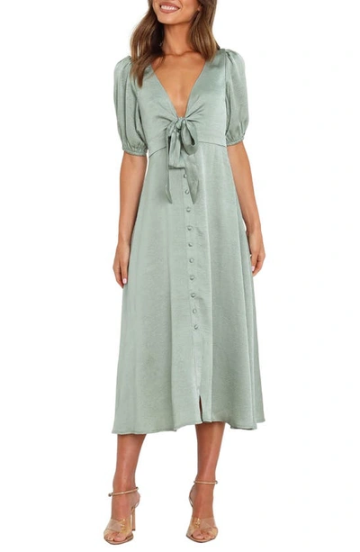 Petal And Pup Piper Button Front Midi Dress In Sage