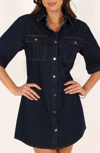 Petal And Pup Rev Denim Mini Shirtdress In Dark Denim