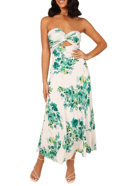 Petal And Pup Teagan Floral Print Cutout Strapless Maxi Dress In Green Floral