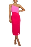 Petal And Pup Xiomar One-shoulder Midi Dress In Pink