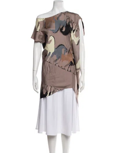 Pre-owned Petar Petrov Printed Asymmetrical Top In Neutrals