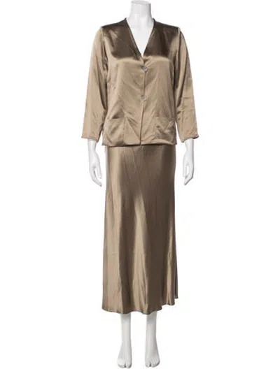 Pre-owned Peter Cohen Silk Skirt Set In Brown/neutrals
