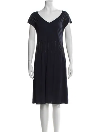 Pre-owned Peter Cohen V-neck Midi Length Dress In Blue