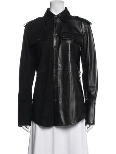 Pre-owned Peter Do Goat Leather Long Sleeve Button-up Top In Black
