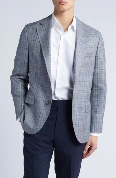 Peter Millar Tailored Fit Plaid Wool, Silk & Linen Blend Sport Coat In Grey