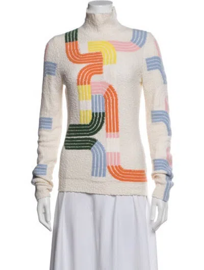 Pre-owned Peter Pilotto Graphic Print Turtleneck Sweater In White