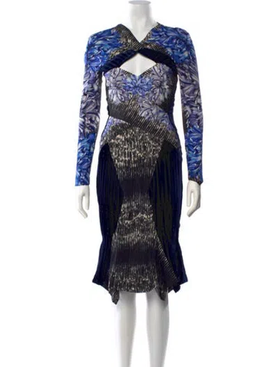 Pre-owned Peter Pilotto Printed Midi Length Dress In Black/blue