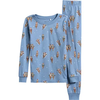 Petit Lem Kids' Fitted Two-piece Organic Cotton Pajamas In Blue