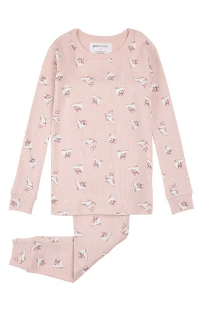 Petit Lem Kids' Long Sleeve Top And Pants Pajama Set In Pink