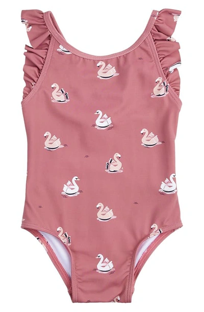 Petit Lem Babies' Kids' Swan Balloon One-piece Swimsuit In Dark Pink
