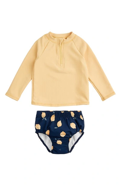 Petit Lem Babies' Long Sleeve Rib Two-piece Rashguard Swimsuit In Yellow