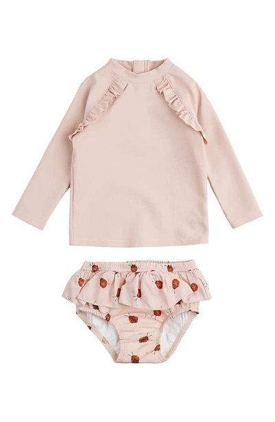 Petit Lem Babies' Ruffle Long Sleeve Two-piece Rashguard Swimsuit In Pink