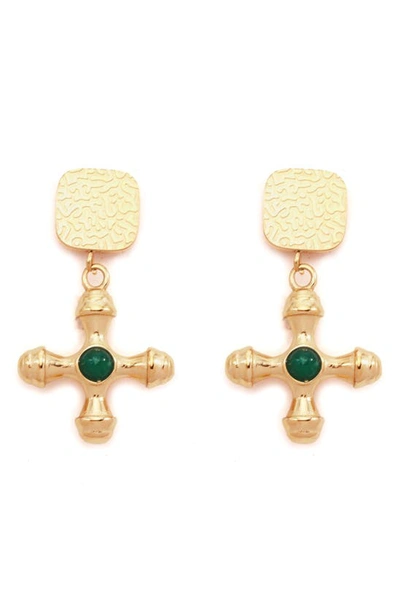 Petit Moments Turin Cross Drop Earrings In Emerald