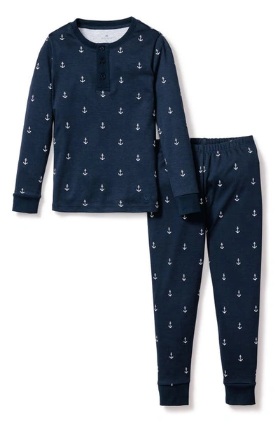 Petite Plume Kids' Print Fitted Two-piece Pima Cotton Pajamas In Navy