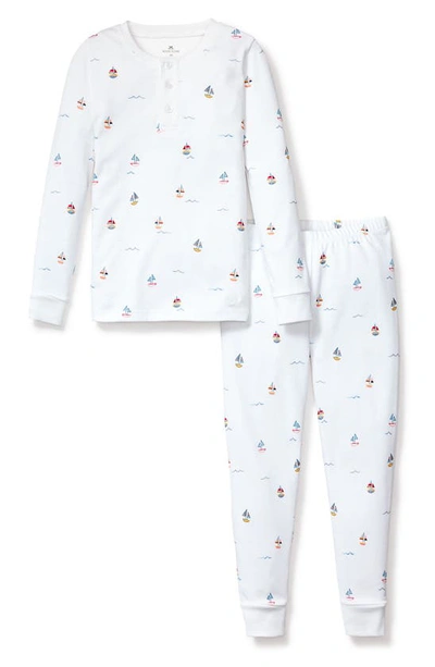 Petite Plume Kids' Print Fitted Two-piece Pima Cotton Pajamas In White