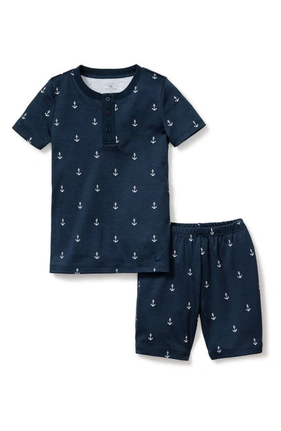 Petite Plume Kids' Print Fitted Two-piece Pima Cotton Short Pajamas In Navy