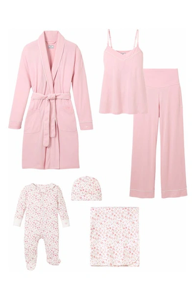 Petite Plume The New Mother Deluxe Maternity/nursing Robe, Two-piece Pajamas, Footie, Baby Blanket & Baby Hat Set In Pink
