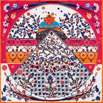 Petrusse Women's Red Silk Square Scarf - Iznik Pink