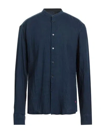 Peuterey Man Shirt Navy Blue Size Xl Linen In Navy Blue