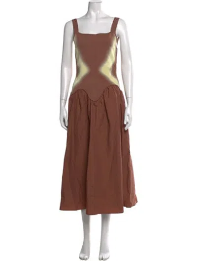 Pre-owned Ph5 Printed Midi Length Dress In Brown