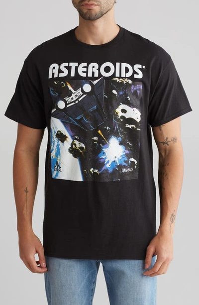 Philcos Asteroids Vintage Game Cotton Graphic T-shirt In Black