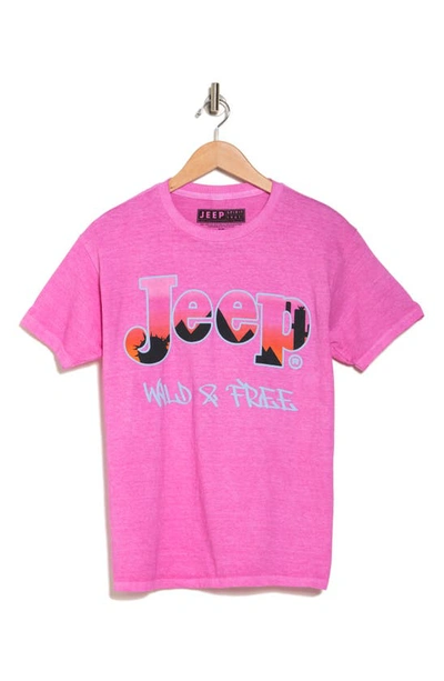 Philcos Jeep Wild & Free Cotton Graphic T-shirt In Hot Pink Pigment