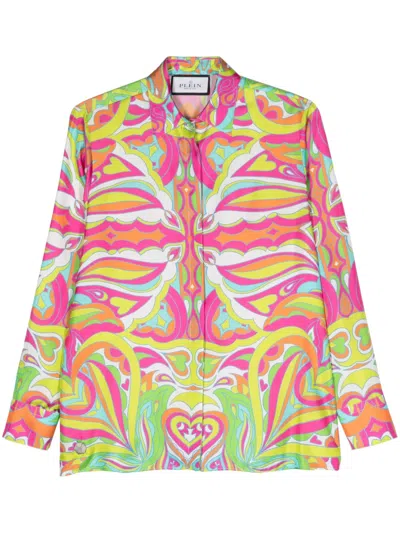 Philipp Plein Abstract-print Silk Shirt In Pink