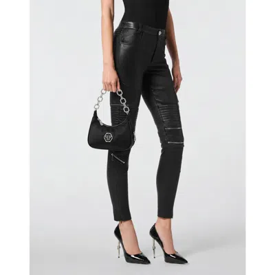 Philipp Plein Leather Shoulder Bag Hexagon Women In Black/nickel