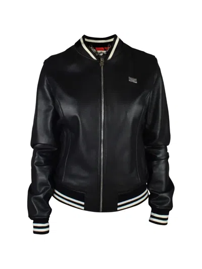 Philipp Plein Logo Detail Bomber Jacket In Black
