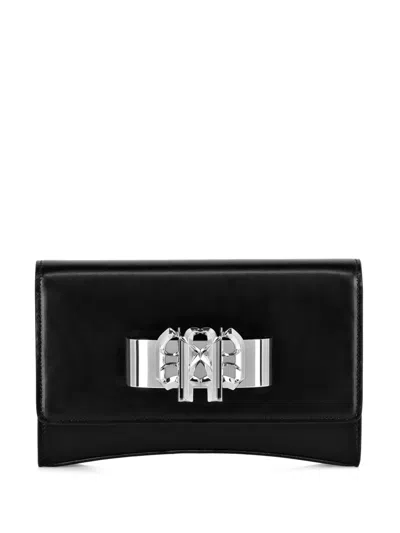Philipp Plein Logo-plaque Leather Clutch Bag In Schwarz