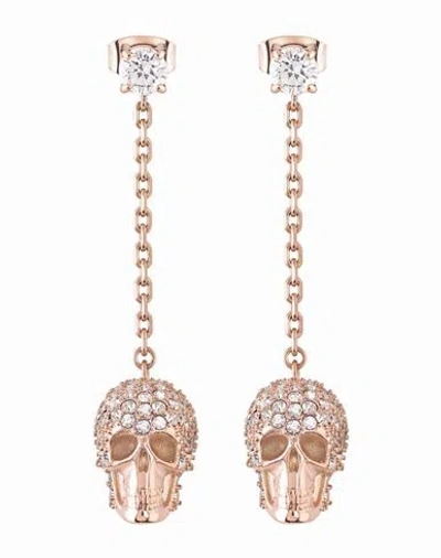 Philipp Plein Sliding $kull Crystal Dangle Earrings Woman Earrings Rose Gold Size - Stainless Steel
