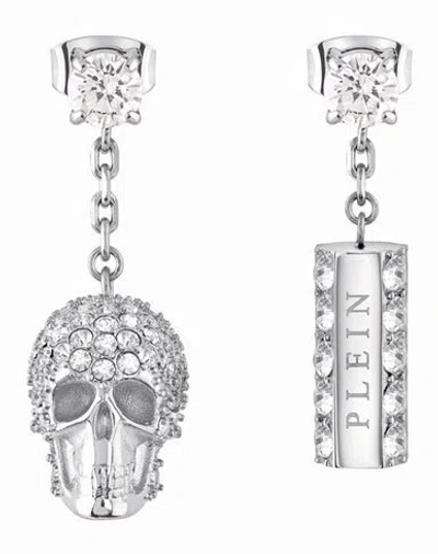 Philipp Plein Sliding $kull Crystal Dangle Earrings In Silver