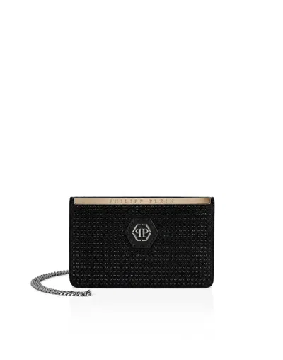 Philipp Plein Suede Clutch Bag Full Stones In Black