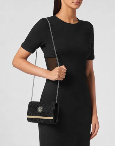 Philipp Plein Suede Clutch Bag Full Stones Women In Black