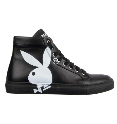 Pre-owned Philipp Plein X Playboy High-top Leather Bunny Logo Print Sneaker Black 08340