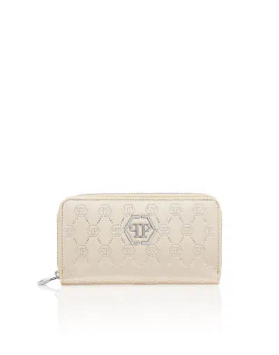 Philipp Plein Zip Around Wallet In Beige
