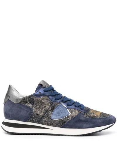 Philippe Model Leather-panelled Low-top Sneakers In Blue