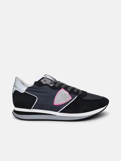 Philippe Model Trpx Sneakers In Navy Technical Fabric Blend In Grey