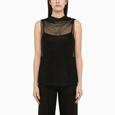 Philosophy | Black Mesh Top With Rhinestones