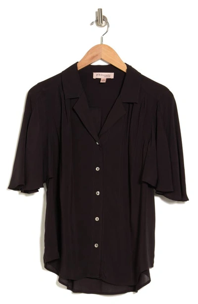 Philosophy By Rpublic Clothing Flutter Sleeve Button-up Shirt In Black