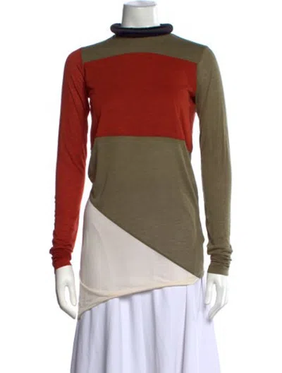 Pre-owned Phoebe Philo Colorblock Pattern Mock Neck Top In Green