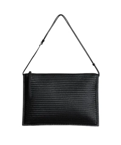 Phoebe Philo Woven Leather Shoulder Bag In Black