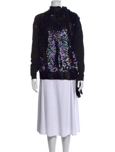 Pre-owned Pierre Balmain Graphic Print Tie Neck Top In Black